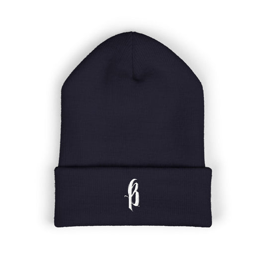 Classic Embroidered Cuffed Beanie Black - White B Logo