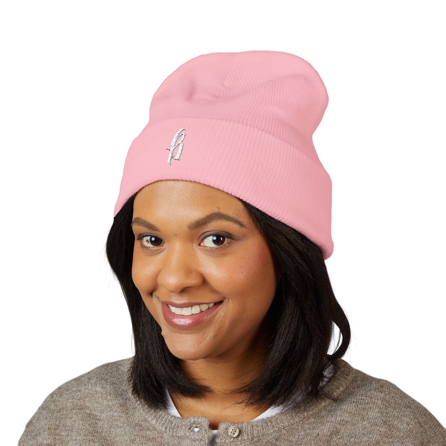 Classic Embroidered Cuffed Beanie Black - White B Logo