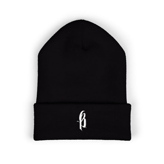 Classic Embroidered Cuffed Beanie Black - White B Logo